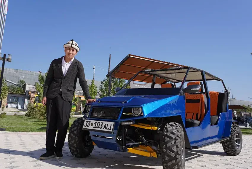 Student builds solar-powered electric car in Jalal-Abad