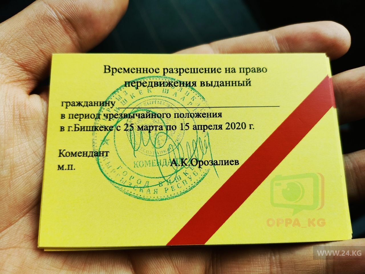 Пропуск для передвижения по Бишкеку на время ЧП