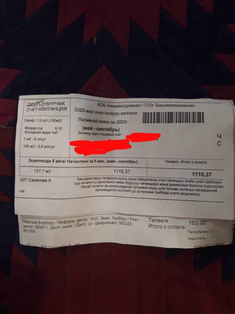 Бишкекводоканал требует оплатить квитанции за поливную воду с мая по сентябрь