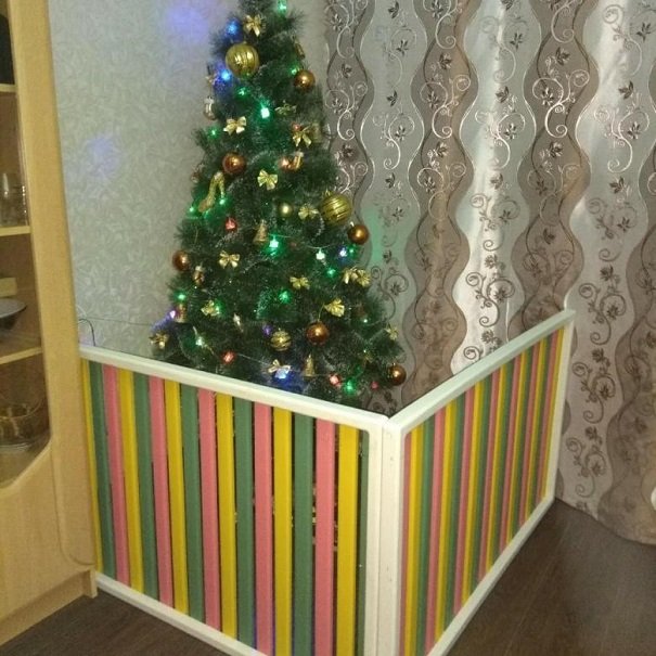 Новогоднее дерево ограждают от пушистых агрессоров в буквальном смысле