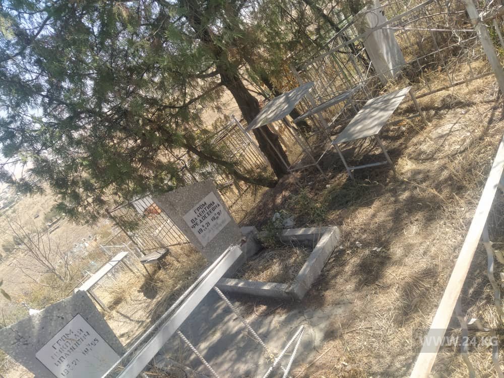 Часть оград на могилах спилена