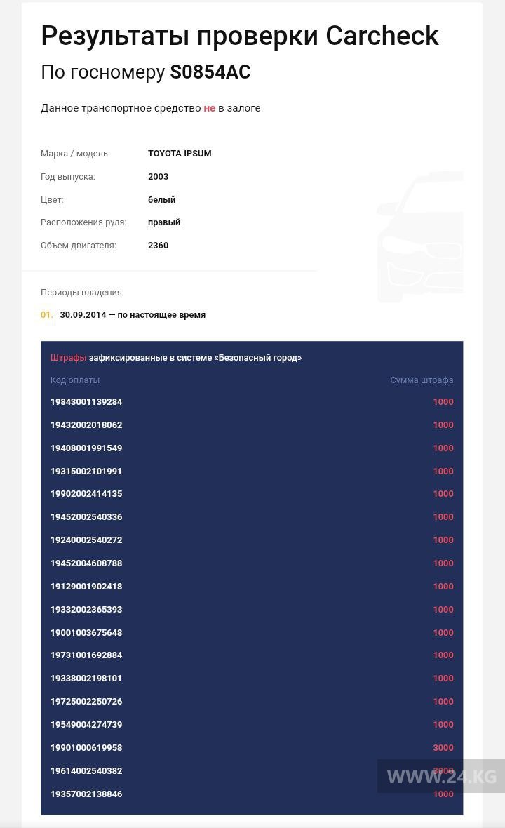 Скриншот с сайта Carcheck.kg