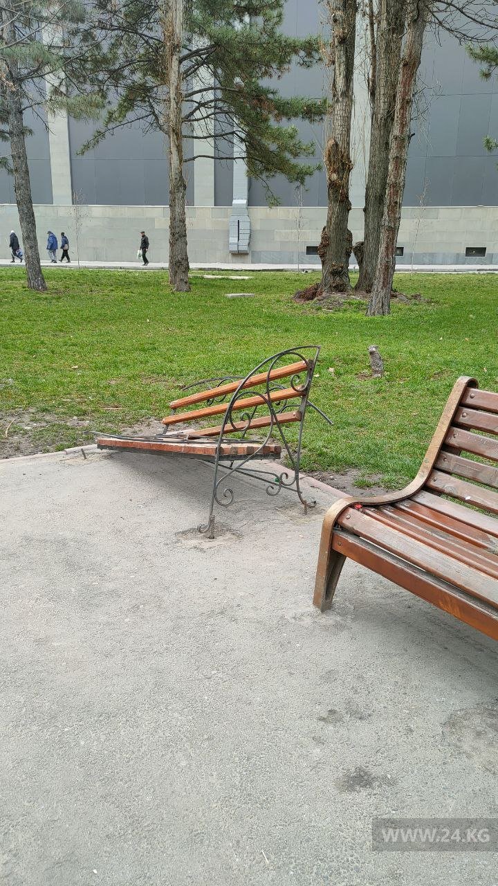В Бишкеке в сквере «Театральный» сломали скамейку