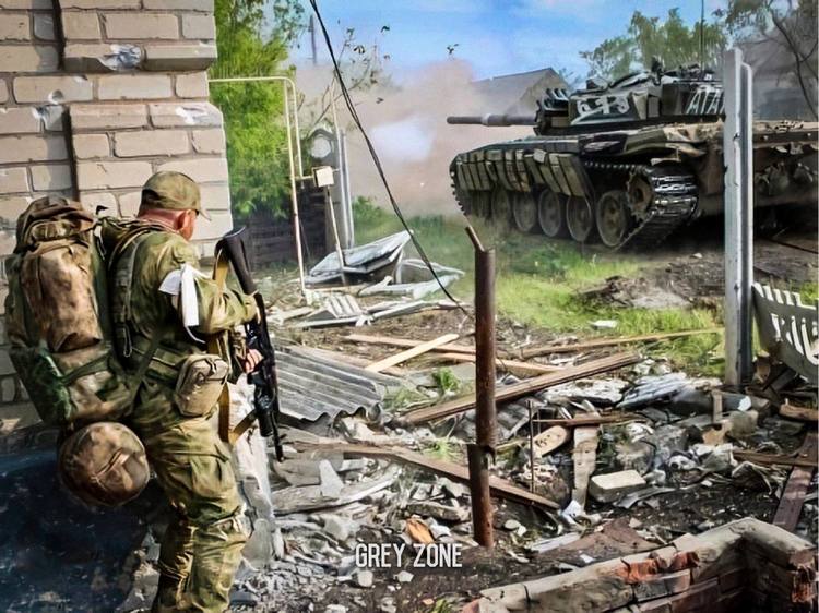 Добровольческий отряд из России совместно с ВС ЛНР во время боевых действий в Камышевахе