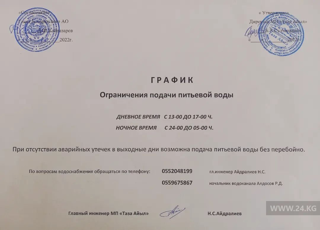 Объявление Беловодского айыл окмоту