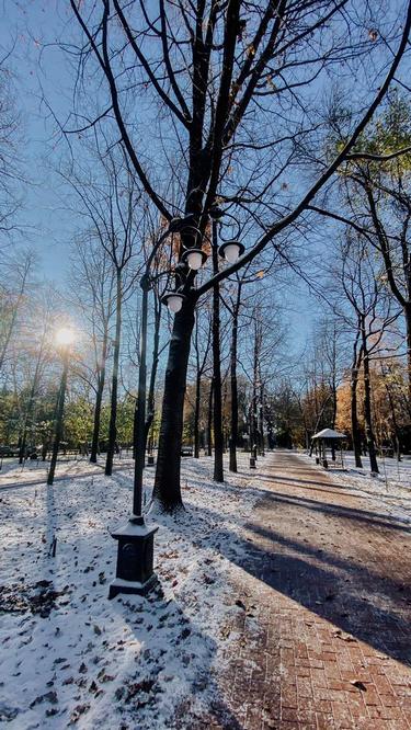 Морозное утро после первого снега в Бишкеке
