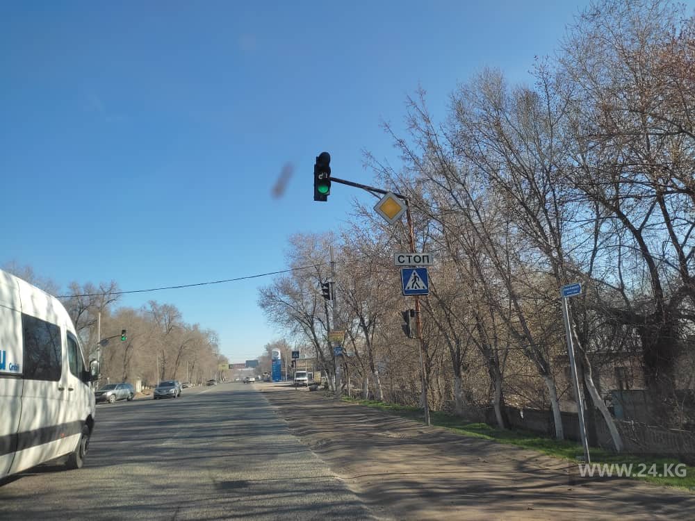 Дорожный знак в селе Аламедин