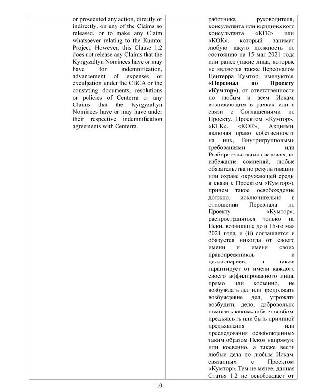 Детали генерального соглашения по Кумтору