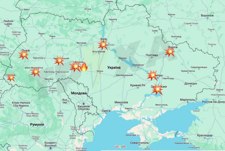 Области Украины, в которых по объектам инфраструктуры нанесли ракетно-бомбовые удары