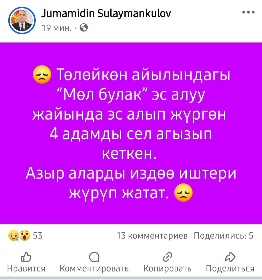 Публикация Жумамидина Сулайманкулова