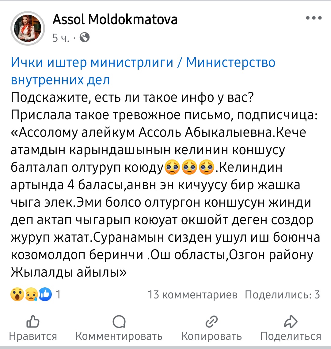 Публикация Ассоль Молдокматовой