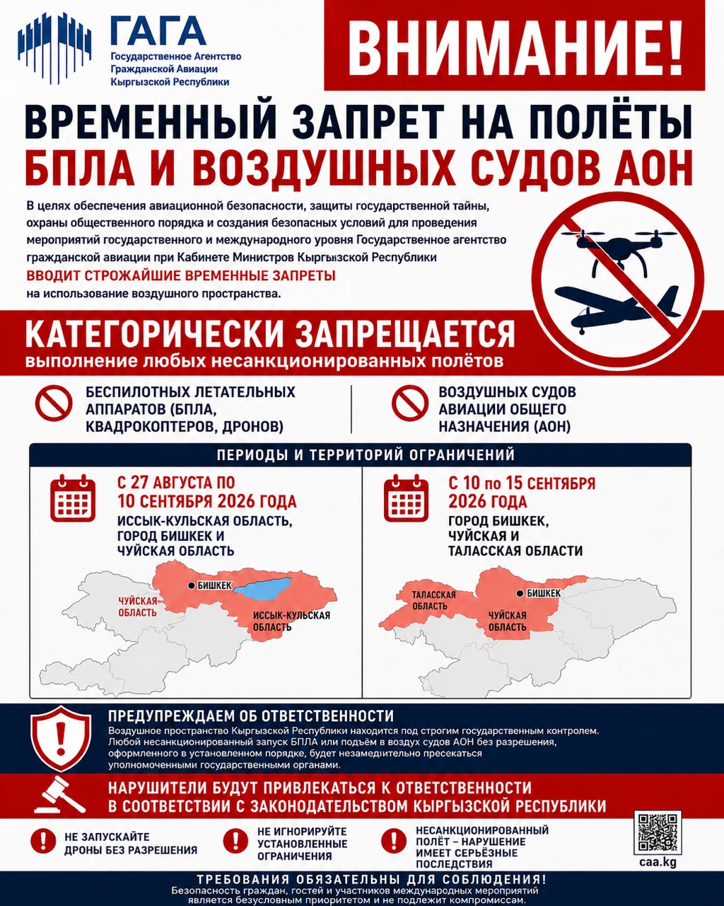 Предупреждение о временном запрете на полеты дронов