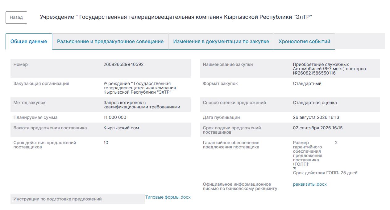 Скриншот Портала Государственных Закупок