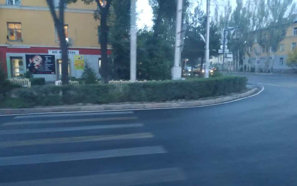 Зебра на проспекте Айтматова. С другой стороны к тротуару путь лежит через лесопосадку